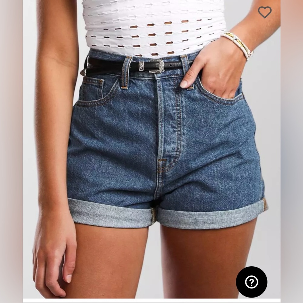 High-Rise Rolled Hem Denim Shorts - Blue